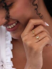 Personalized Initial Ring,Dainty Name Monogram Ring,Layering Letter Band For Her,Adjustable Minimalist Jewelry,Elegant Wedding Bridesmaid Jewelry,Birthday, Anniversary, Halloween, Christmas, Family Member Gifts - Multicolor - View 10