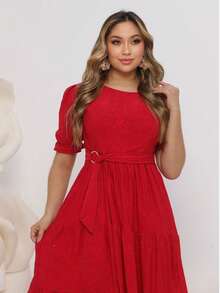 Women's Midi Dress Três Marias Laise Mesh Wedding Evening Formal And Night Elegant And Casual - 紅色 - 查看 2