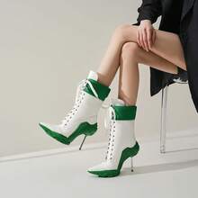 Women's Ankle Boots Contrast Color High Heel Boots For Women Stiletto Fashion Pointed Toe 8cm Pull-Bootshalloween - Green - View 9