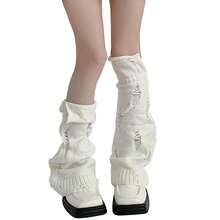 SherryDC Womens Y2k Knit Leg Warmers Harajuku Japanese Long Boot Socks Kawaii Lolita Winter Leg Cover{"Color_name":"900-White"} - 多色4 - 查看 1