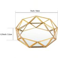 Small Gold Mirrored Tray Ornate Cosmetic Tray Makeup Jewelry Organizer Vanity Glass Trays Perfume Display Dresser Tabletop Decorative Trays 7 Inch 18cm