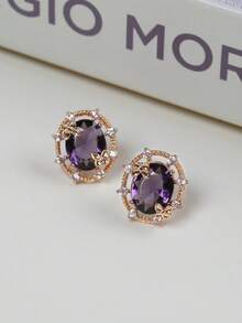 1 Pair Fashion Purple Crystal & Cubic Zirconia Butterfly Stud Earrings, Suitable For Women's Daily Wear, Friend & Sister Gift, Jewelry