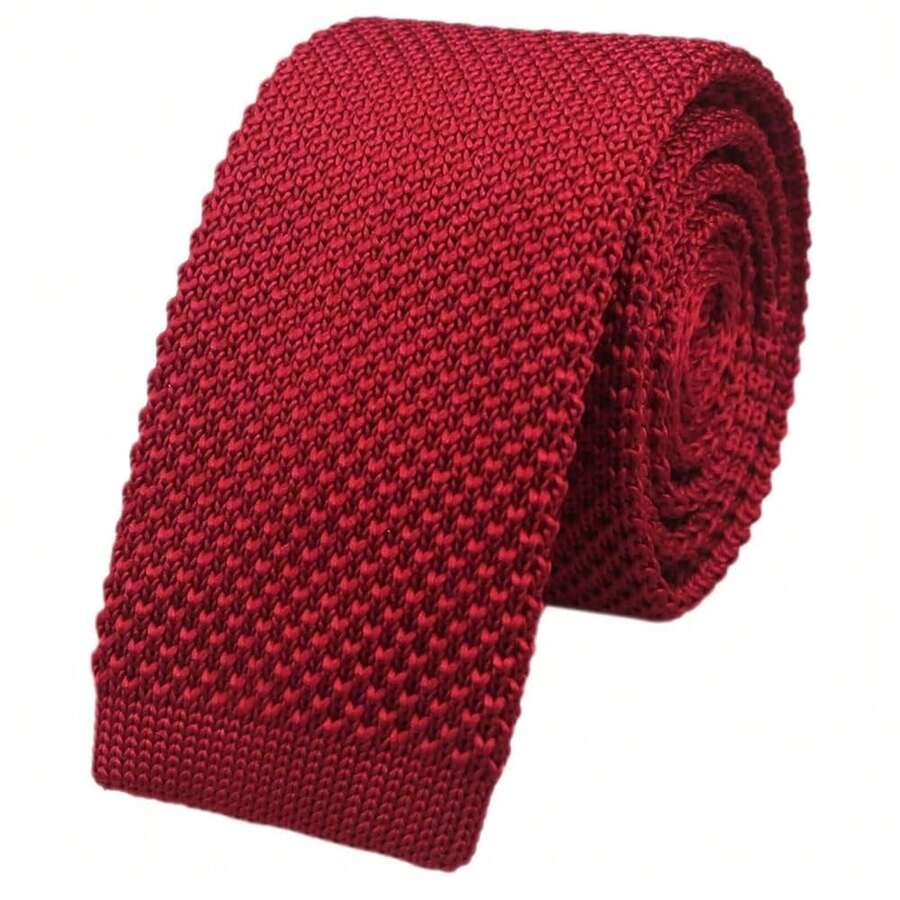 Men's Solid Color Textured Knit Skinny Ties Smart Necktie Square-Cut Finish{"Size_name":"OneSize","Color_name":"DarkRed"} - Multicolor13 - View 1