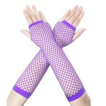 Fishnet Fingerless Gloves Mesh Arm Sleeves Fish Net Arm Sleeves EMO Gloves For Women In Theme Party Scene Accessories{"Size_name":"Long","Color_name":"#06-Purple(Long)"} - 多色2 - 查看 1