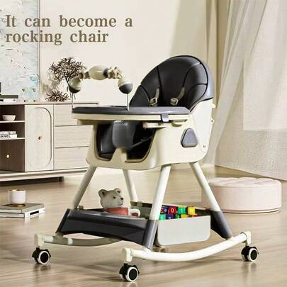 Multifunctional Baby High Chair, Can Be Used As A Rocking Chair, Foldable Toddler High Chair, Height Adjustable, Easy To Clean, Baby Feeding Chair