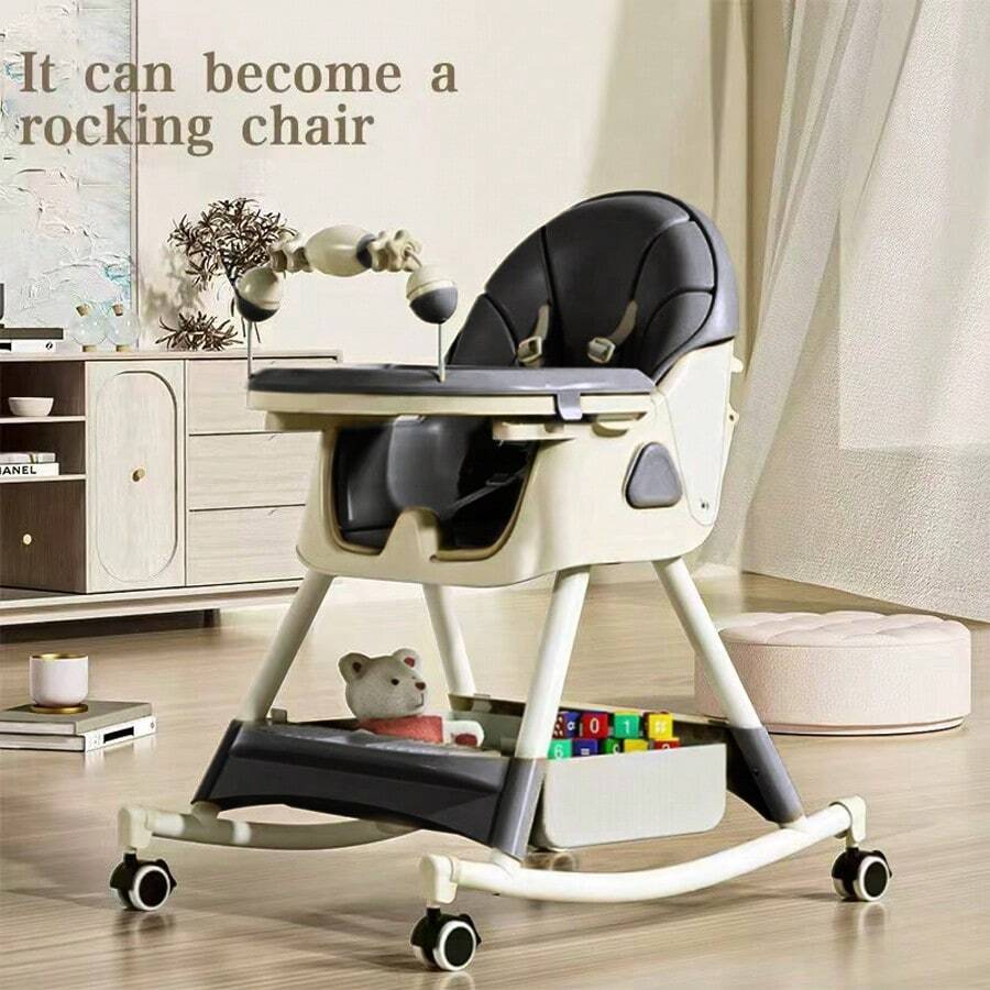 Multifunctional Baby High Chair, Can Be Used As A Rocking Chair, Foldable Toddler High Chair, Height Adjustable, Easy To Clean, Baby Feeding Chair - Grey - View 1