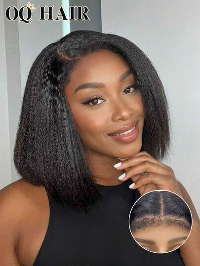 OQ 7"X5" Zipper Lace Front Wig Upgraded Version 4C Curly Hairline Curly Straight Bobo Head Glueless Wig, 180% Density, 10-14 Inch Pre-Plucked Lace Front Wig, Natural Color, 100% Human Hair, Glueless, No Lace, Halloween Wig, Christmas Wig, Y2K Style Human Hair Wig, Christmas Gift, Women Hair Accessories, 100% Human Hair Wig, Daily Wear, Fast Shipping