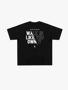 Camiseta casual de manga corta, camiseta de verano de manga corta con cuello redondo y estampado de letras para hombres, parte superior de primavera y verano para hombres - Negro - Ver 5
