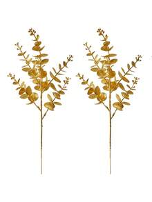 2 件人造金色闪光桉树假植物金色塑料叶仿芦苇植物灌木适用于室内外派对婚礼桌 DIY 装饰、情人节、礼物生日毕业家居装饰返校房间装饰学校用品 - 金色 - 查看 8