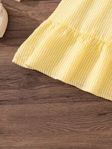 Left Mama 女童优雅甜美盖袖黄色格子上衣和裙子两件套，春秋