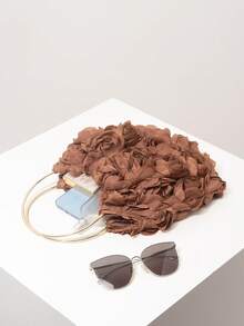 花卉 3D 玫瑰手提包、花卉包、新娘派对包、舞会包、女士舞会礼服、舞会配饰、婚礼用品、女士优雅包、女士礼物（图案随机） - 棕色 - 查看 7