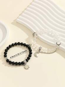 ATLVXJL 2 Stücke/Set Leuchtendes Herz & Sonne Mond Dekorationskette mit transparenten Perlen Paar Armbänder, geeignet für den täglichen Gebrauch und als Valentinstags-Geschenk