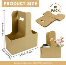 2 Cup Drink Carrier With Handle - 10pcs Disposable Cardboard Coffee Cup Holder, Portable Foldable Tray For Hot\/Cold Drinks - đen - Xem 2