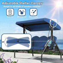 ZZW 3 Seat Outdoor Porch Patio Swing With Stand 800lbs 2-In-1 Convertible Swing Bed With Adjustable Canopy & Removable Cushion For Yard Garden Deck - 藍色 - 查看 3