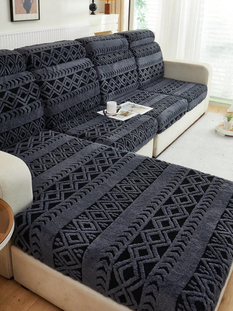 1 pièce Housse de canapé en forme de L amovible et épaissie, motif losange, 1/2/3/4 places, protecteur de canapé d'hiver