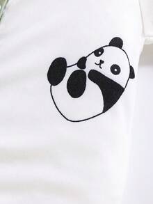 3件套可爱卡通熊猫条纹印花长袖连体衣，适合男婴，四季皆宜 - 綠色 - 查看 3