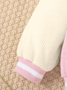 年轻女孩 2 件套美式棒球夹克和灯芯绒迷你裙，休闲秋冬装 - 粉色 - 查看 8