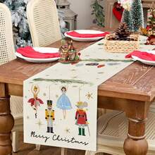 1 pezzo Simpatico Schiaccianoci Buon Natale Tovaglia, Decorazione natalizia invernale per cucina e tavolo da pranzo, Palla di Natale, Decorazione natalizia con fiocchi di neve dorati per feste in casa e all'aperto - Multicolore - Visualizzare 10