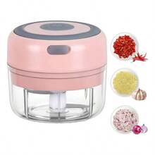 Picadora Elctrica de Ajo, Garlic Chopper, Food Chopper Garlic Mincer, Procesador de Alimentos Pequeo Porttil para Ajo, Jengibre, Chile, Verduras Blanco, 100ml - 100 ml + Rosa - Ver 2