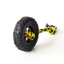 耐用橡胶狗咬胶玩具 - 互动轮胎形宠物玩具，坚固耐用，有 S、M、L 码可选，适合所有品种，好玩的狗玩具 | 轮胎设计玩具 | 耐用的狗玩具，狗玩具 - 黑色 - 查看 13