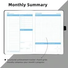 2026年计划本，204张/412页365天日历，英文A5周计划本和月计划本，每日记录计划本，海洋风格12页分割内页精美设计，蓝粉配色简约日历计划本，提高效率，返校办公，2026年圣诞新年礼物 - 彩色 - 查看 7