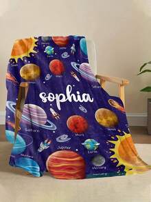 1 pieza Manta personalizada con nombre y patrón de planeta espacial - Manta de franela suave personalizada, impresión digital, adecuada para todas las estaciones, se adapta al estilo acogedor del hogar, regalo de ocasión con tema de astronomía, artesanía de punto, cómoda todo el año, duradera, fácil de cuidar, opción de regalo única - multicolor - Ver 11