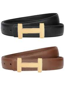 1/2件装H字母扣女士腰带连衣裙装饰牛仔裤腰带女百搭时尚修身塑身腰带 - 彩色 - 查看 8