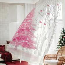 ستائر شفافة بشكل شجرة عيد الميلاد وردية اللون، ديكور عيد الميلاد، تصميم جيب العمود، قابلة للغسيل، مناسبة لديكور المنزل مثل غرفة المعيشة والنوم والمكتب، مناسبة للاستخدام على مدار السنة