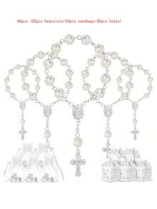 30条（含网袋）金色心形十字架念珠手链，初领圣体派对用品 - 銀色 - 查看 12