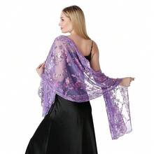 Shawls And Wraps For Evening Dresses,Women Formal 1920s Sequin Flower Sheer Shawls And Wraps For Wedding-{"Color_name":"Purple"} - 紫色 - 查看 4
