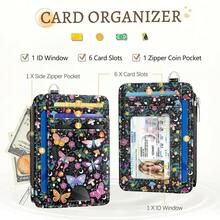Butterfly Flowers Credit Card Holder Small Wallet Women, Slim RFID Blocking Wallet Woman Keychain With Zipper Coin Pocket, Front Pocket Thin Travel Card Case With ID Window For Ladies Gifts{"Color_name":"Butterfly"} - 多色8 - 查看 4