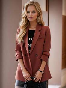 Casual Brick Red Blazer Jacket For Women, Stylish Design, 2025 Spring/Autumn New Arrival, High-End Fashion Loose Suit Coat - Brick Red - View 2