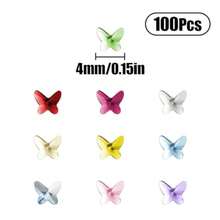 Nail Rhinestones 100 PCS Colorful Flat Back Butterfly Nail Art Charms For Nail Art Decorations DIY Crafting Accessories Plastic