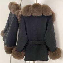 OFTBUY Einfarbiger Mantel mit Kunstpelzkragen und Gürtel, lässiger Street-Style für Herbst/Winter - Schwarzer Kaffee - Übersicht 6