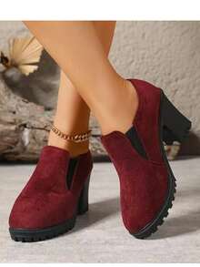 Talons épais à bout rond rouges, confortables et polyvalents, pour le printemps/l'automne