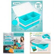 Silicone Freezer Tray With Lid U2013 2 - Cup Soup Freezer Container Molds, Large Cube Trays Freezing Soup, Sauce Broth, Meal Prep Food Storage U2013 Oven Dishwasher , 2 - Pack - 湖藍色 - 查看 1