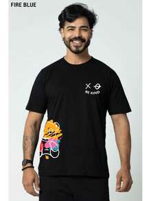 XO Bear (BAR) And Be Kind (SHIELD) Oversized T-Shirt Men Women Cotton Reinforced Stitching Unisex StreetWear - 黑色 - 查看 1