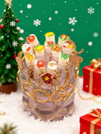 1/2/3/5 st. Jul Transparent Metall Tecknat Mönster Nyckelring Jul Mönster Högtid Ögonfransborste Ögonbrynsborste Bärbar Rör Ögonfransborste Med Transparent Fodral, Ögonbrynsborste, Ögonskuggsborste, Borste