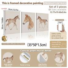 3pcs/Set, Canvas Framed Wall Art, Watercolor Foal Painting, Featuring A Foal In Soft Brown Tones, Ideal For Decorating Nurseries Or Kids' Rooms In Country Style Kids' Room Decor, Nursery Decor, Parenting Room Decor, Preschool Decor, Boys' Room Decor/Girls' Room Decor, Playroom Decor