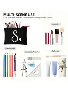 1pc Black Large-Capacity Cosmetic Bag, Printed With White Artistic Letters A-Z And A Heart Pattern,Hot-Selling Fashion Item Suitable For Travel, Toiletry, Multi-Functional Storage, Jewelry Storage, Coin Purse, Headphone Bag, Digital Storage Bag,Christmas Gifts,Pouch,Travel,Gifts For Women,Women's Necessaire,Travel Essential,Pouch,Clutch / Small Handbag,Necessaire,Makeup Organizer,Makeup Organize,Pouch,Brush Holder,Mini Pouch,Large Capacity Pouch