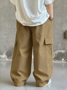 1pc Young Boys Fashion Versatile Casual Comfortable Street Chic Commute School Holiday Everyday Durable Dirt-Resistant Soft Multi-Pocket Straight Leg Cargo Pants, Spring/Summer/Autumn/Winter