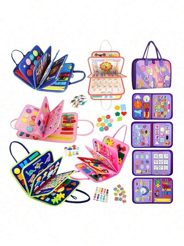 12-In-1 Busy Board - Sensory Toys, Promote Motor Skills Development - Learning Activity Book With Zipper, Buckle, Button And Lace, Suitable For Children 0+ - Ideal Birthday Gift For Boys And Girls, Random Accessory Colors