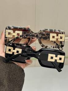 2pcs Women Cheetah Print Black Square Plastic Full Frame Tinted Lens Personalized Spicy Street Style Hot Girl Style Fashion Glasses For Street-Photography, Partywear, Vacay Vibes, Outdoor Casual Activities Accessories