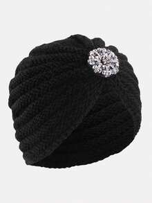 1 Stück Damen Herbst/Winter Silber Strass verzierte Bohemien Stil gestrickte Beanie Mütze, geeignet für den täglichen Gebrauch
