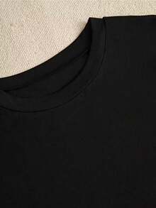 Camiseta de manga corta para mujer, cuello redondo, holgada, casual y versátil, nuevo estampado de CEMENTO CRUZ AZUL, ideal como capa base, tejido suave con buena caída - Negro - Ver 3