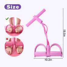 Tubes Natural Latex Foot Pedal Elastic Pull Rope With Handle Fitness Equipment Bodybuilding Expander For Abdomen/Waist/Arm/Leg Stretching Slimming Training - 紫色 - 查看 2