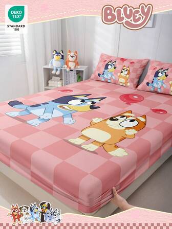 Bluey Blått tecknat digitaltryckt lakan, blått sängkläder, madrasskydd, överkast, dra-på-lakan, höstdekor, bekväm hemtextil, dra-på-lakan i kall ton, andningsbart madrasskydd som motverkar noppor, mjukt och hudvänligt, tecknat mönster överkast och sofföverdrag, dra-på-lakan, extra stort sängkläder, dra-på-lakanset, överkast, lättviktigt polyesterlakan