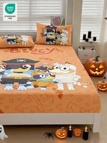 Bluey万圣节数码印花床单，Bluey床上用品，床垫保护套，床罩，床笠，秋季装饰，舒适家纺，透气防起球床垫保护套，柔软亲肤，卡通图案床罩装饰
