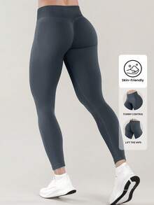 Yefecy High-Waist Seamless Yoga Leggings For Women - Butt Lifting Stretchy Nylon/Elastane Blend, Machine Washable,Sports Fitness Pants Tights - 深灰色 - 查看 2