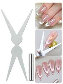 FULL BEAUTY 3D双头美甲贴纸，法式猫眼磁性效果，二合一磁性美甲贴纸，凝胶指甲油，美甲配件工具套装 - 彩色 - 查看 3